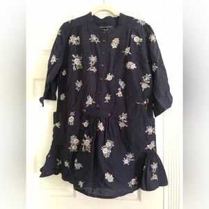 French Connection Navy Embroidered Tunic Dress Sz 10